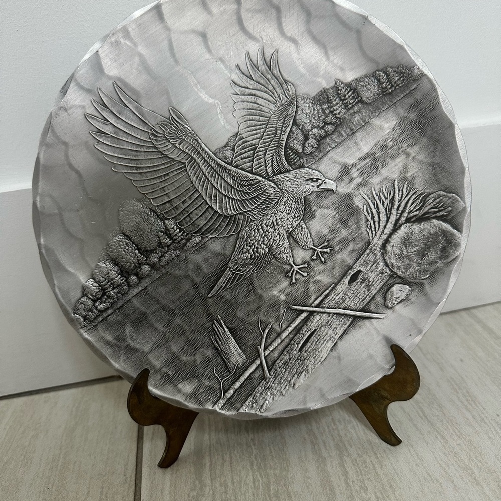 Silver Decorative Plate with Eagle Design